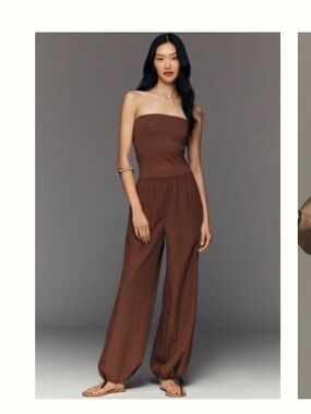 Maeve Strapless Chocolate Brown Wide-Leg Jumpsuit